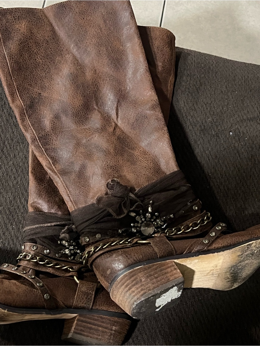 Women’s Brown Embellished Mid-Calf Boots by Hot Rated